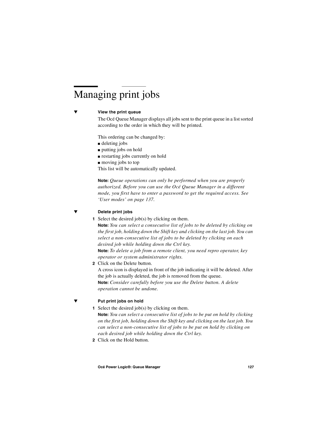 IBM TDS400 user manual Managing print jobs 