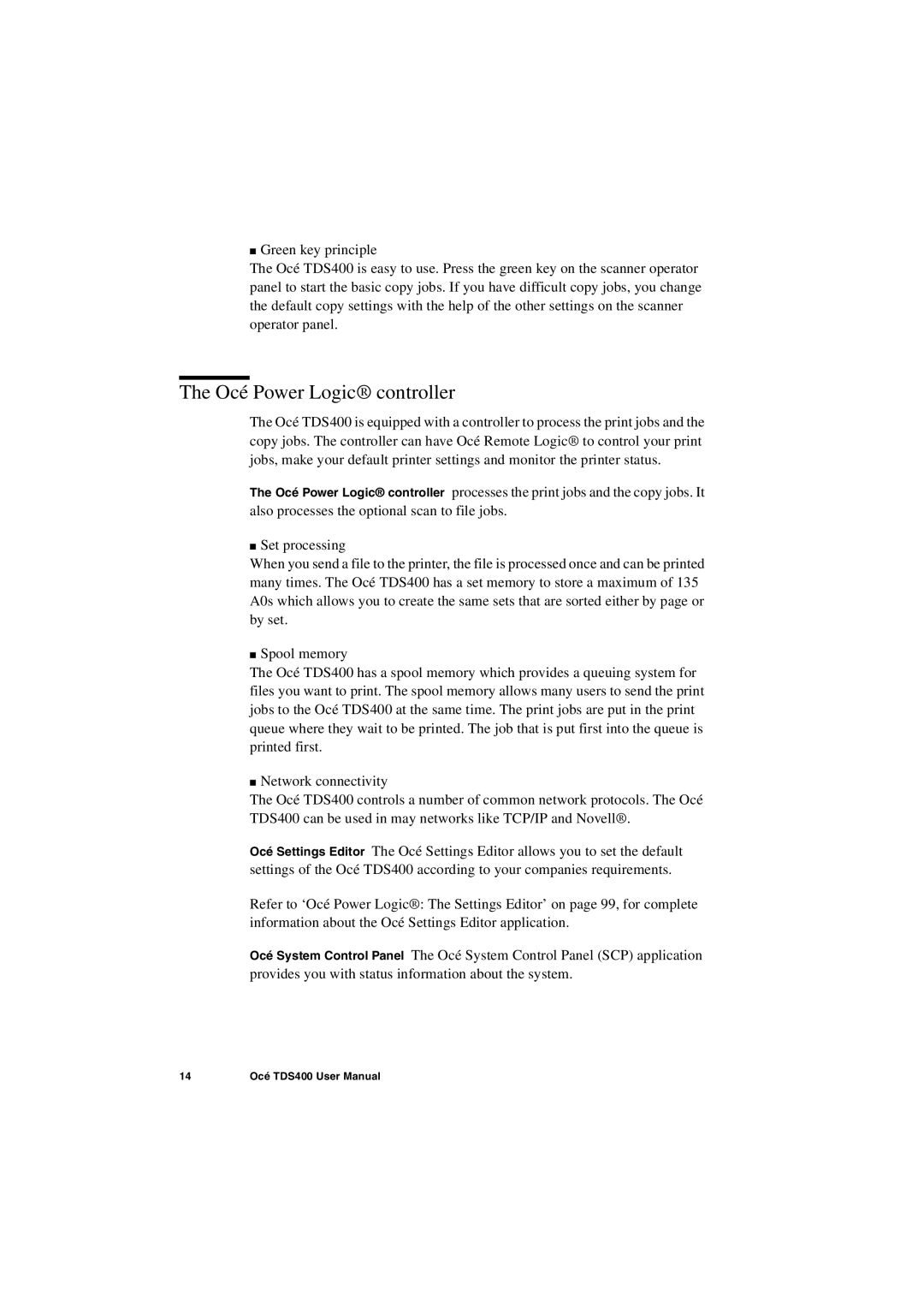 IBM TDS400 user manual Océ Power Logic controller 