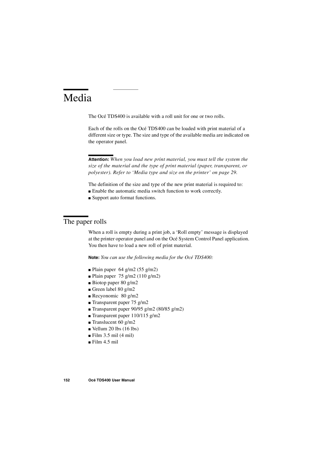 IBM TDS400 user manual Media, Paper rolls 