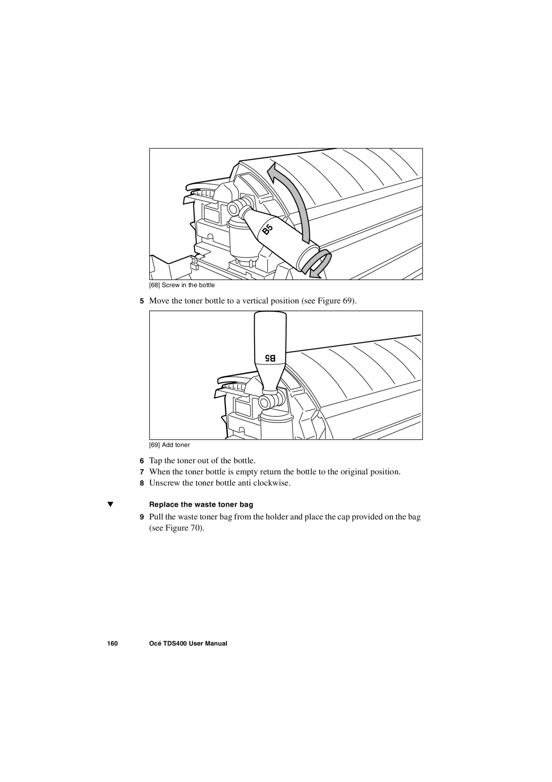 IBM TDS400 user manual Move the toner bottle to a vertical position see Figure 