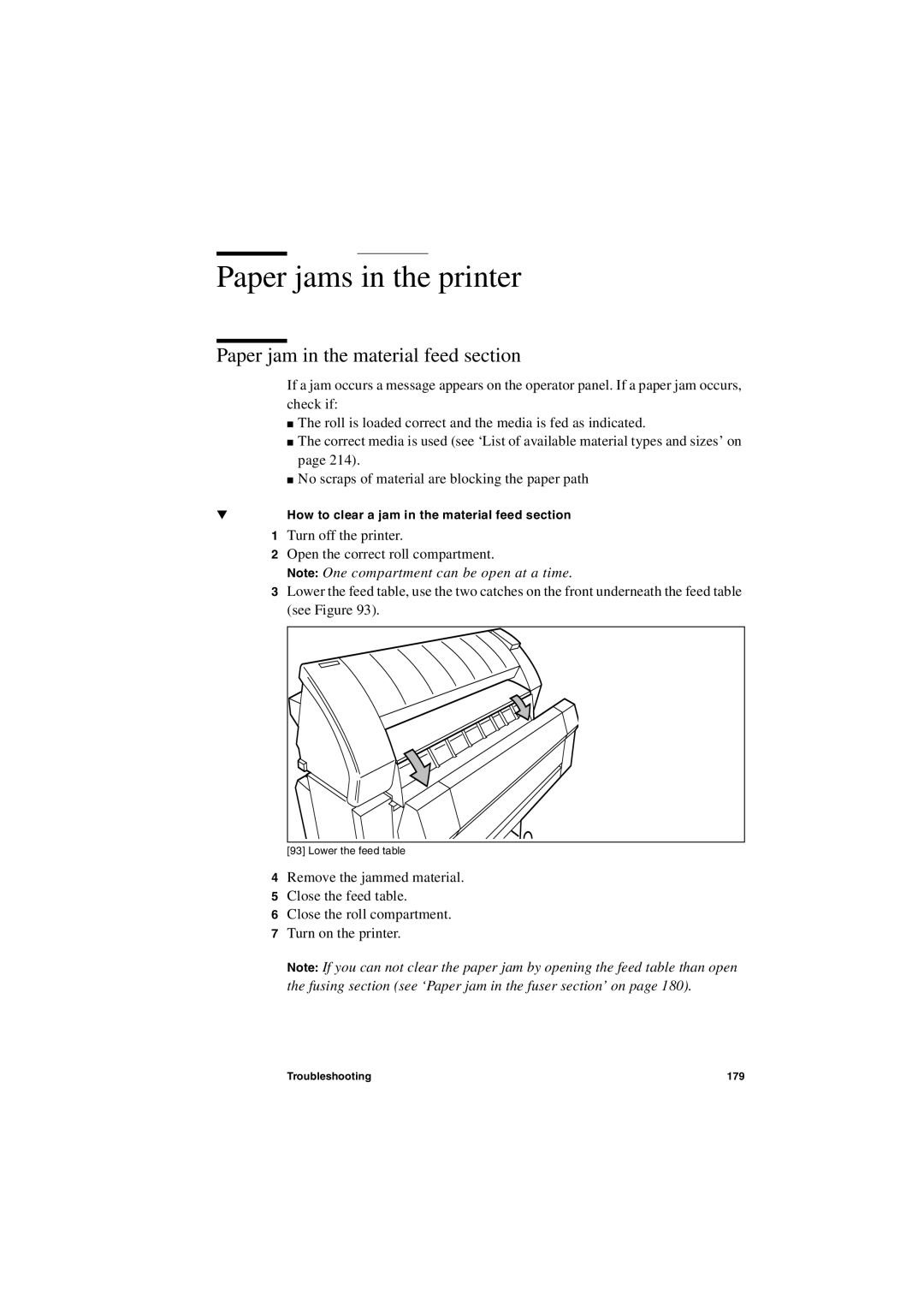 IBM TDS400 user manual Paper jams in the printer, Paper jam in the material feed section 