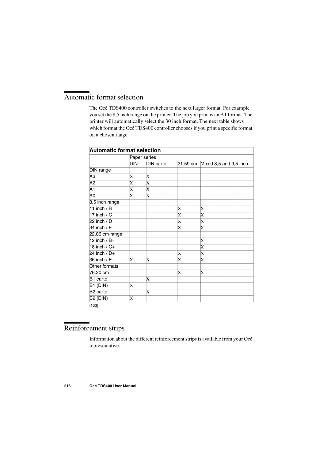 IBM TDS400 user manual Automatic format selection, Reinforcement strips, Paper series 