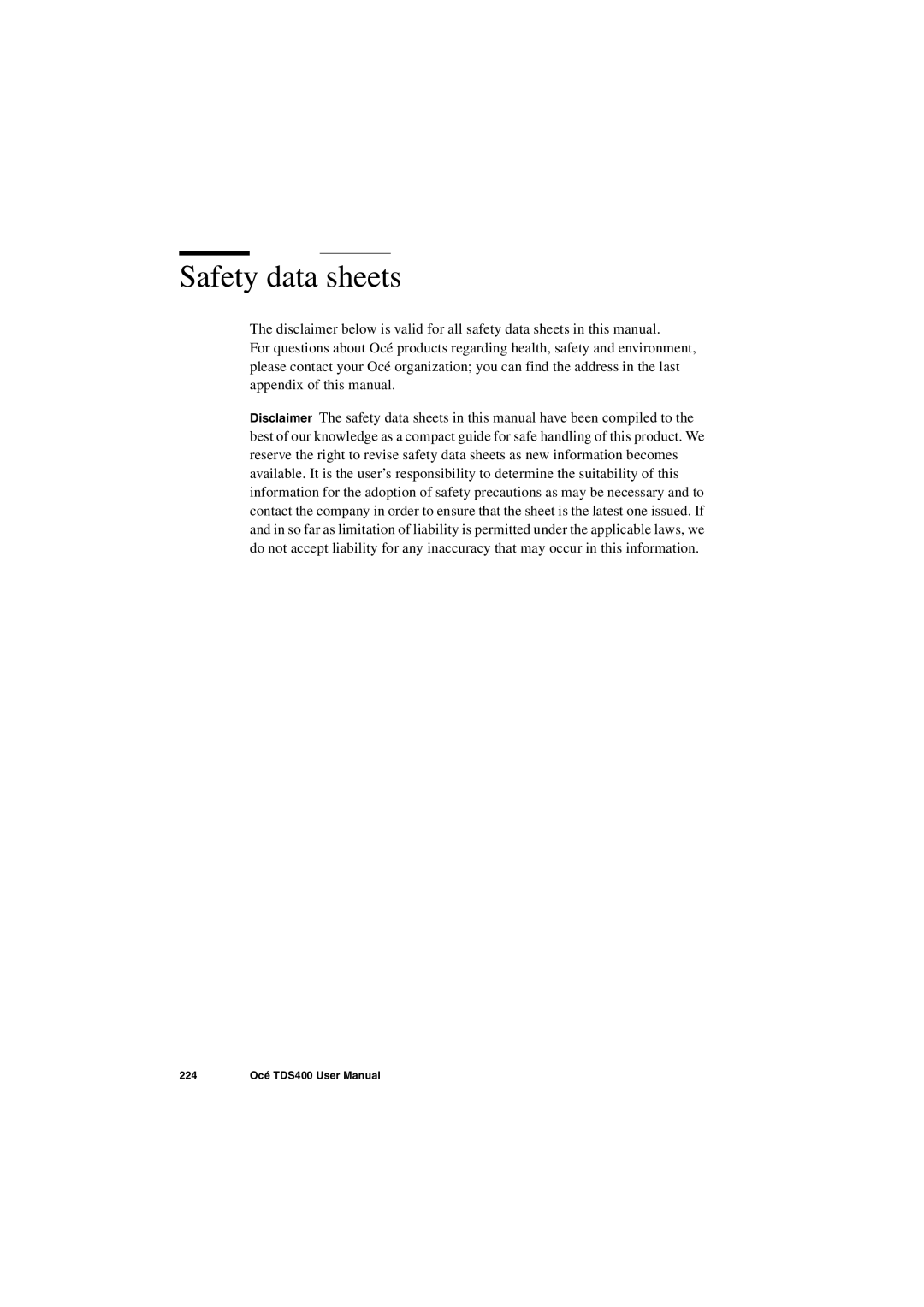 IBM TDS400 user manual Safety data sheets 