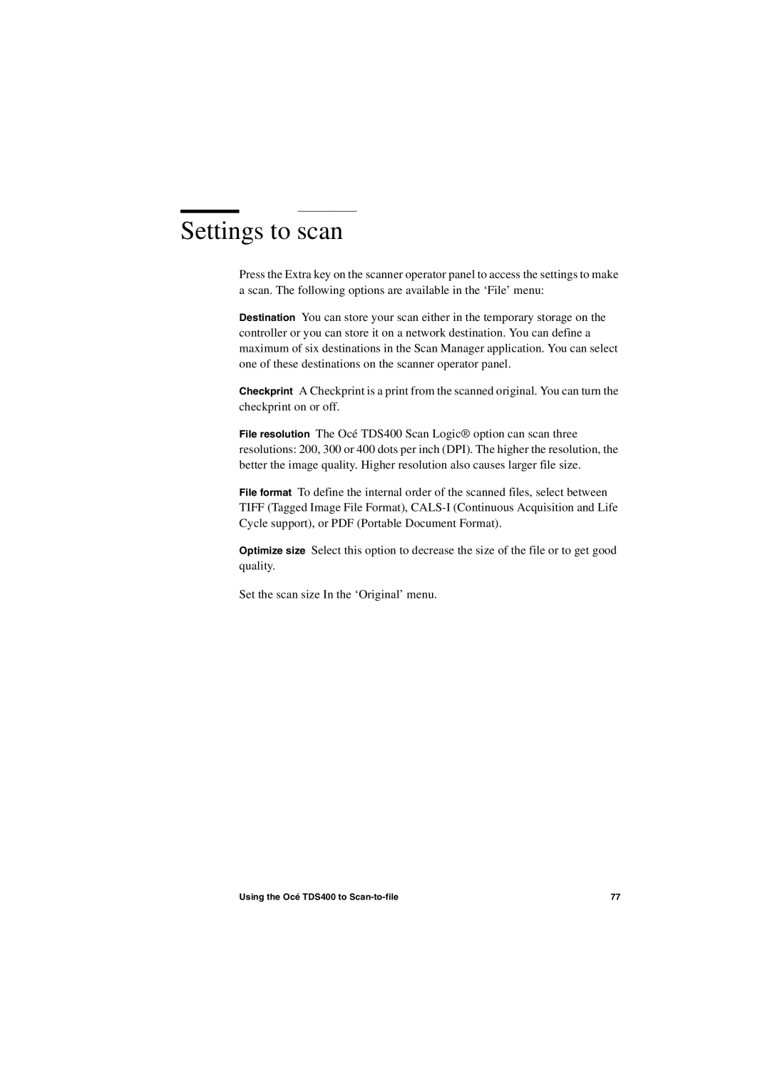 IBM TDS400 user manual Settings to scan 