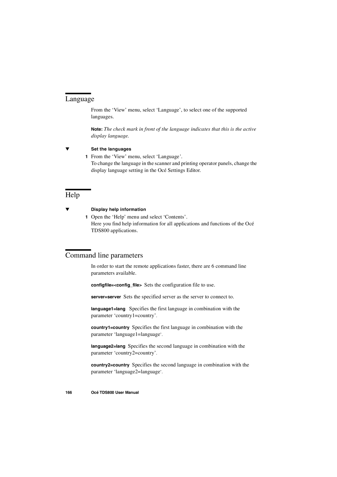 IBM TDS800 user manual Language, Help, Command line parameters 