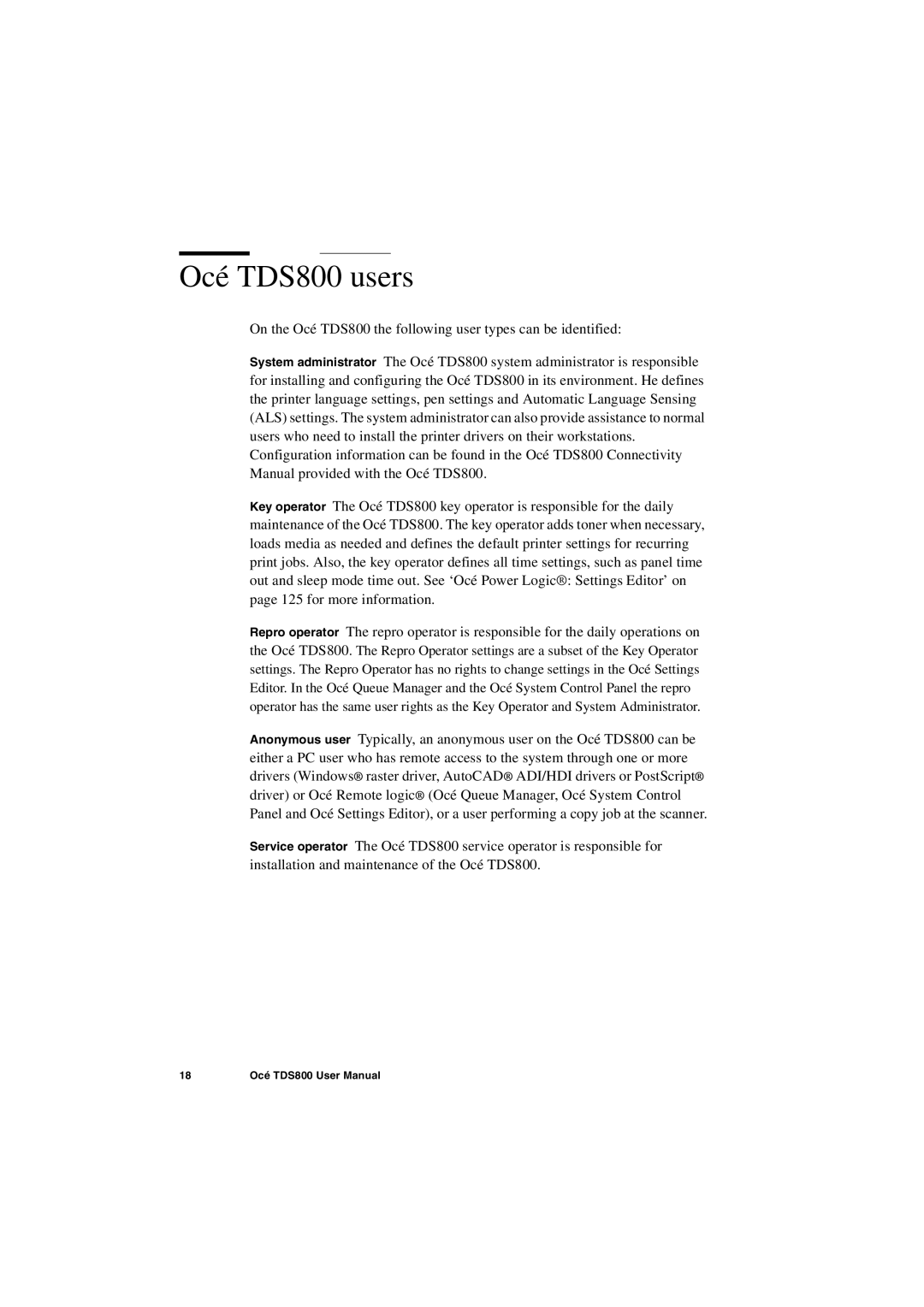 IBM user manual Océ TDS800 users 