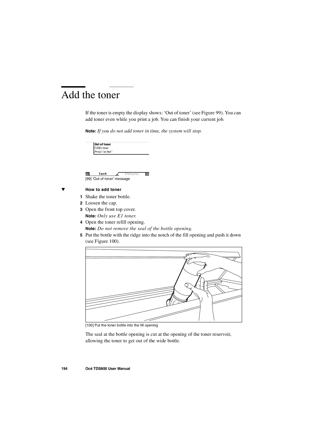 IBM TDS800 user manual Add the toner 