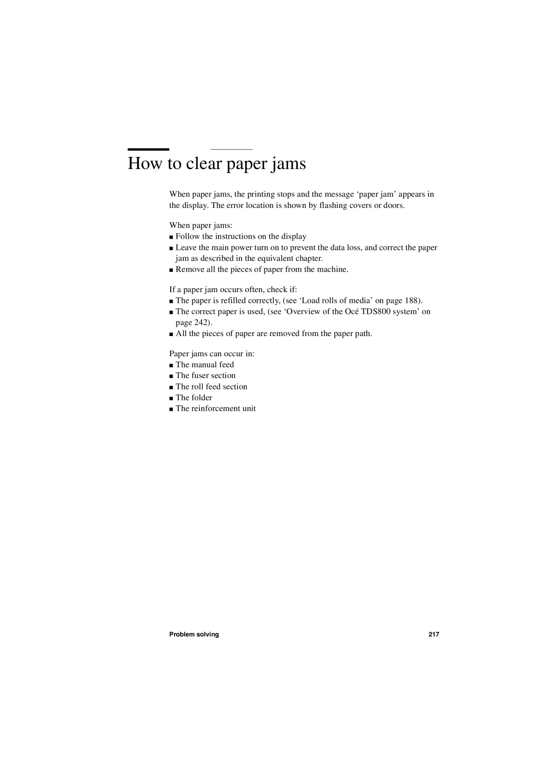 IBM TDS800 user manual How to clear paper jams 