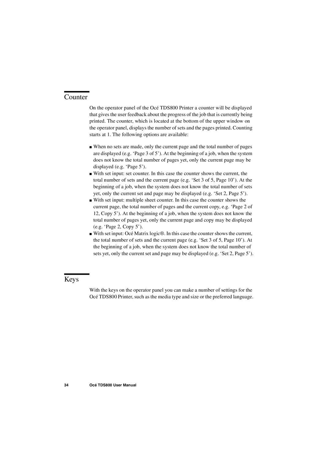 IBM TDS800 user manual Counter, Keys 