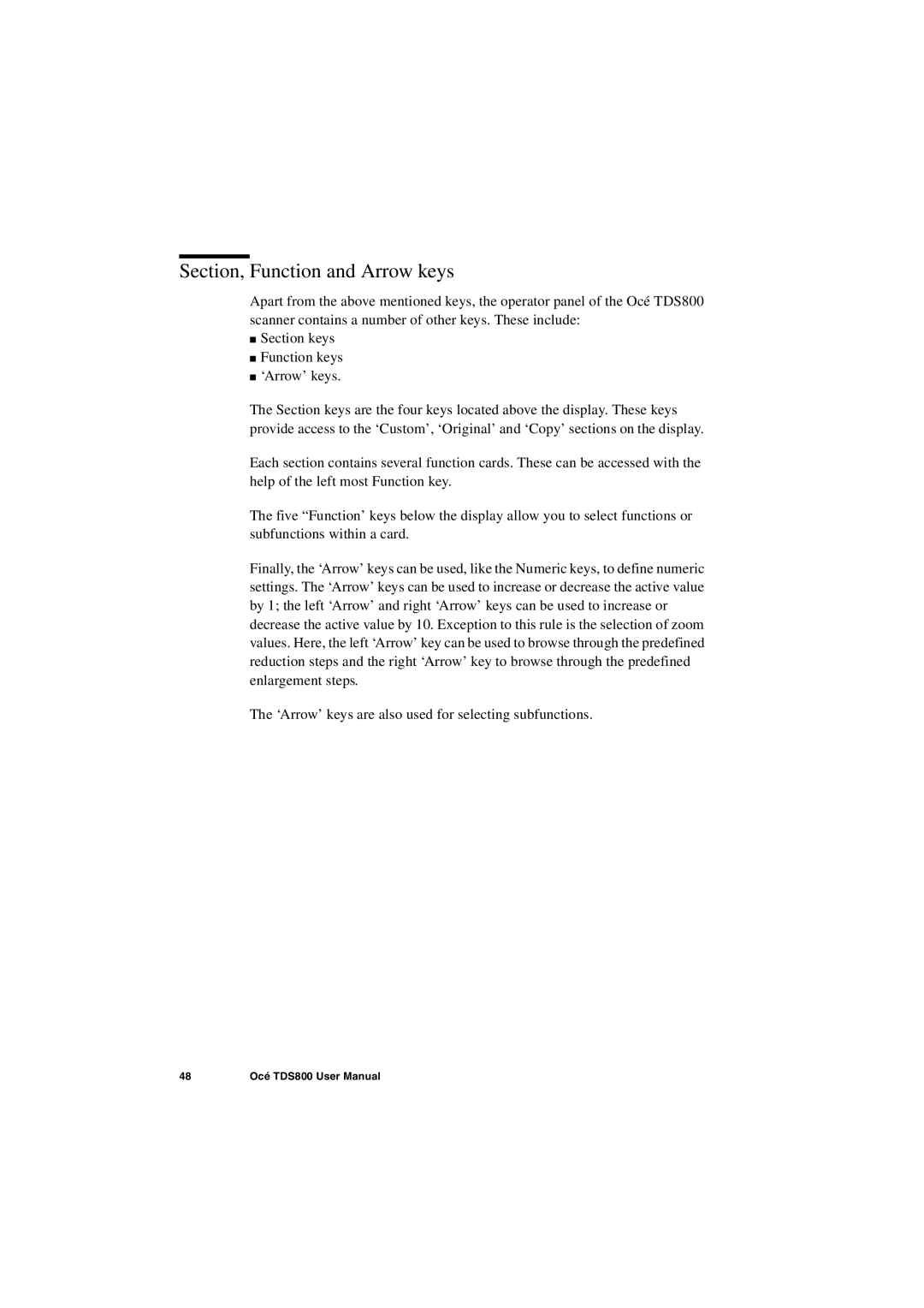 IBM TDS800 user manual Section, Function and Arrow keys 