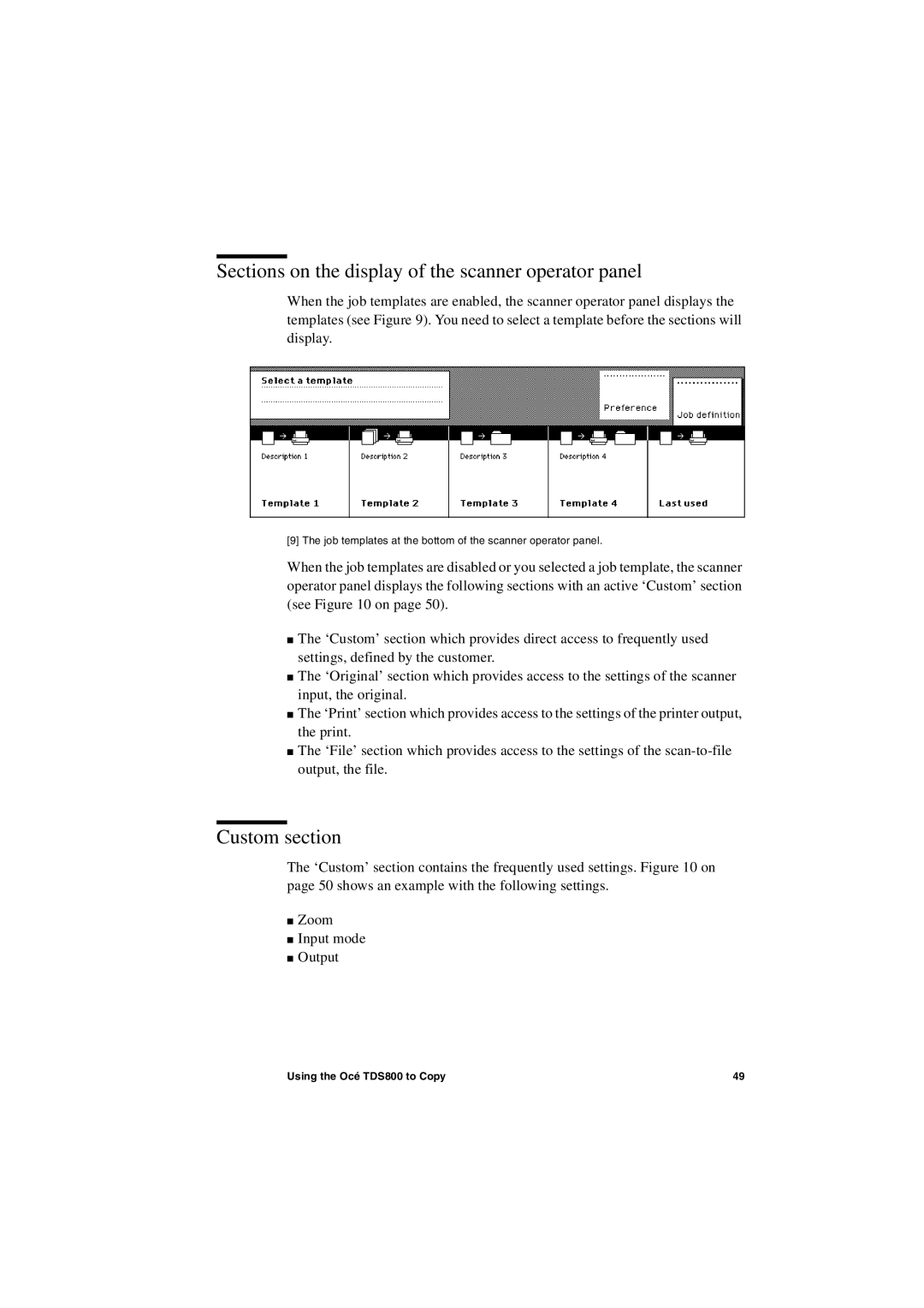 IBM TDS800 user manual Sections on the display of the scanner operator panel, Custom section 