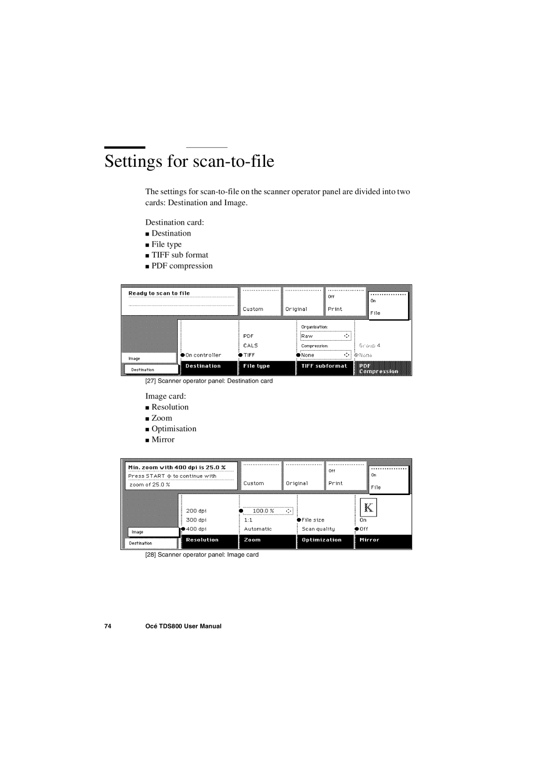 IBM TDS800 user manual Settings for scan-to-file 