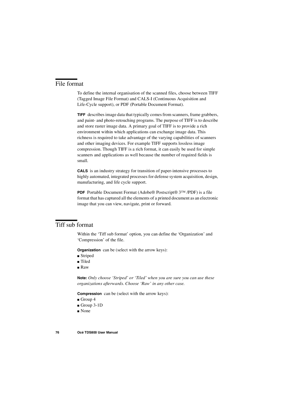 IBM TDS800 user manual File format, Tiff sub format 