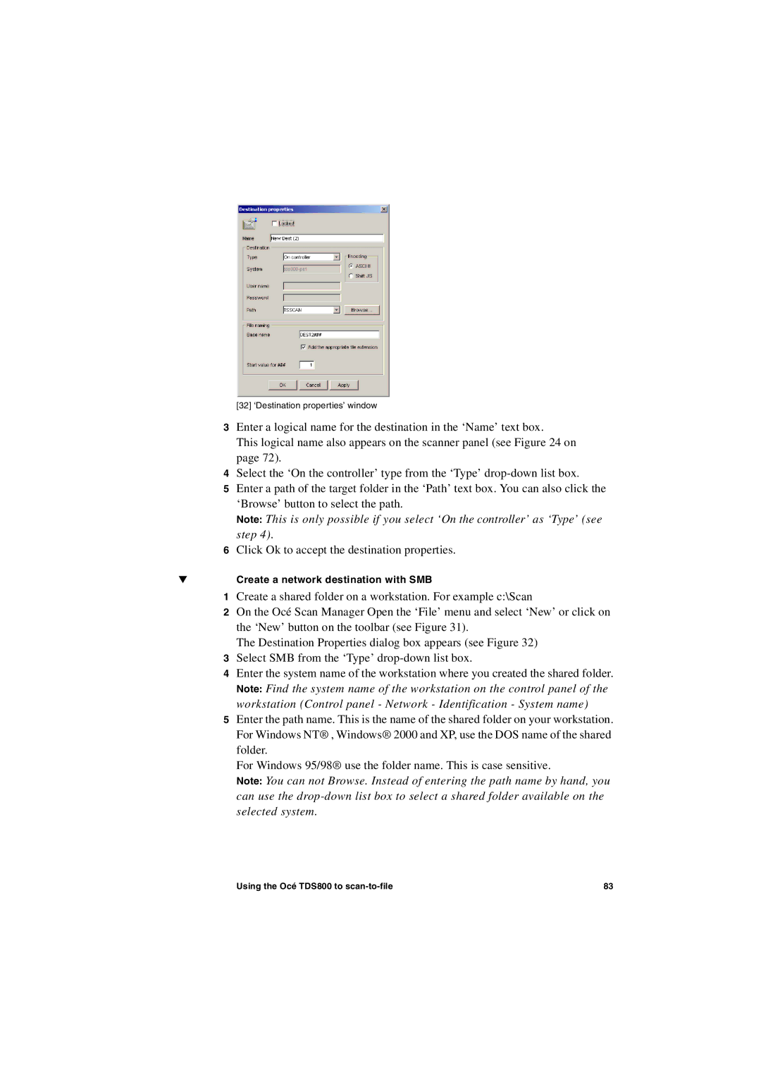 IBM TDS800 user manual Create a network destination with SMB 