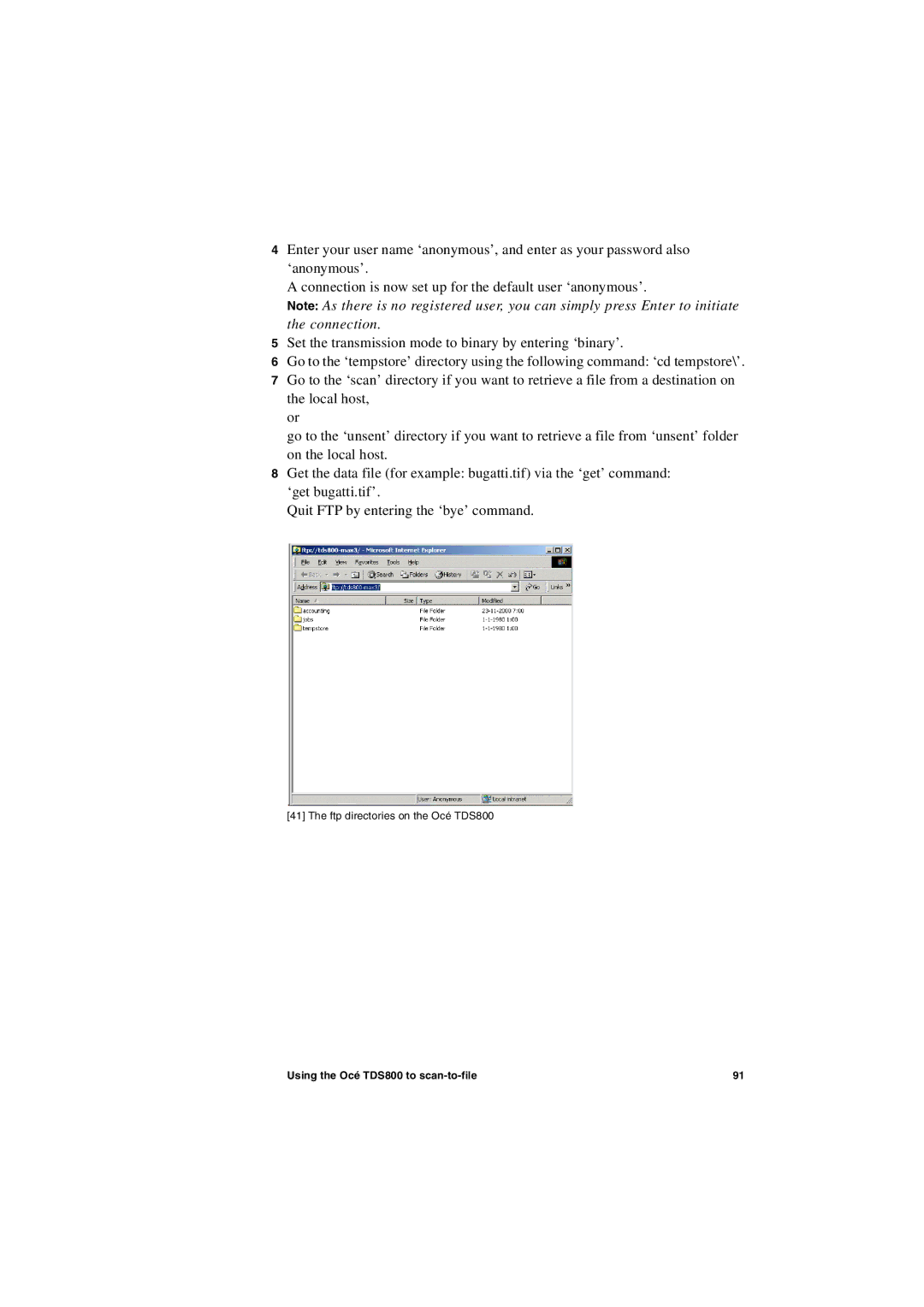 IBM user manual Ftp directories on the Océ TDS800 