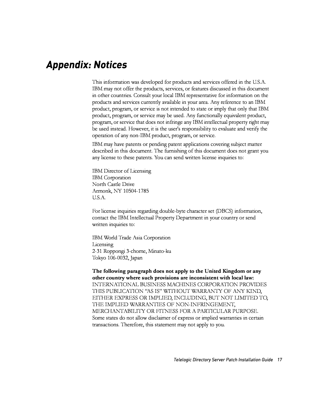IBM Telelogic Directory Server manual Appendix: Notices 