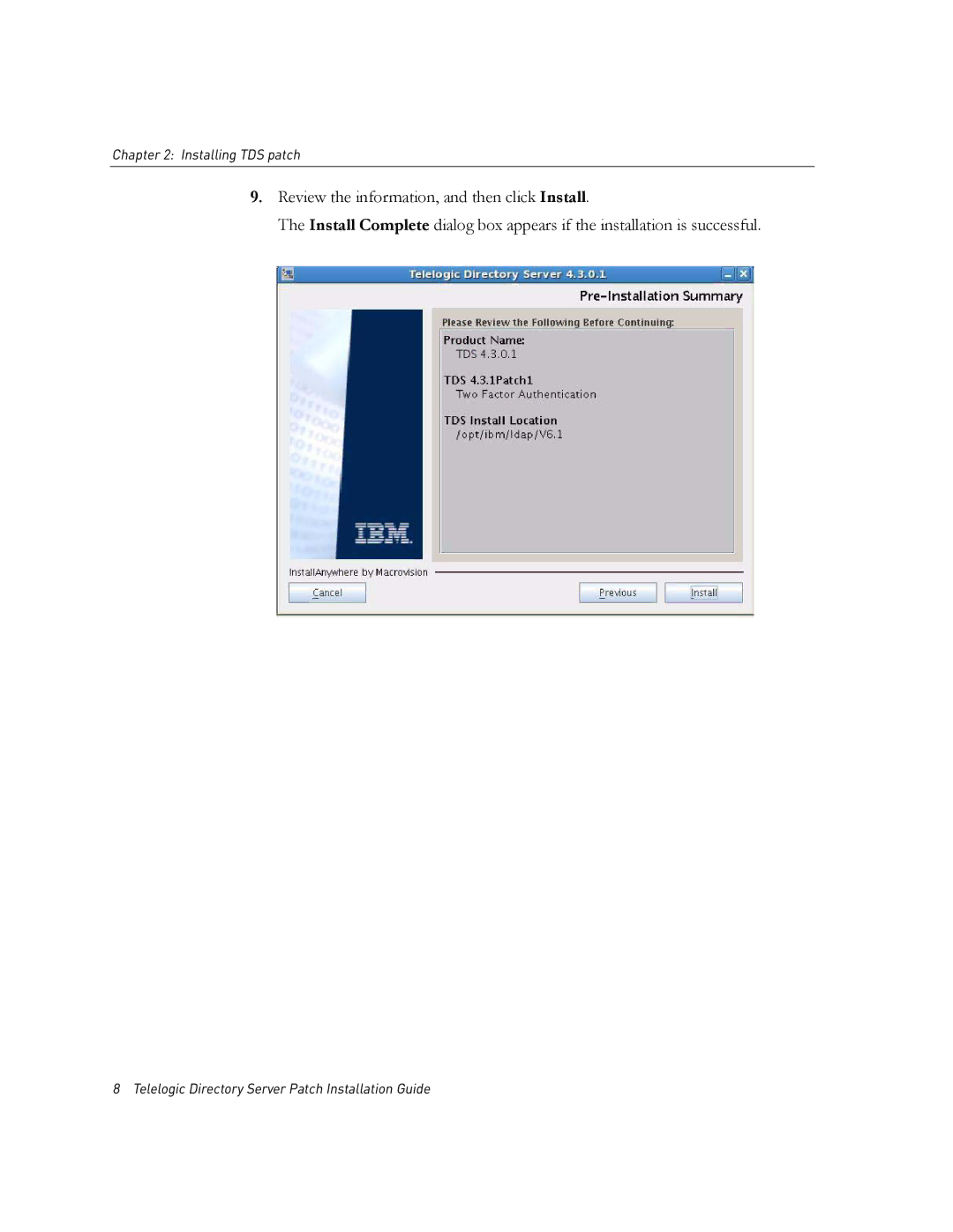 IBM Telelogic Directory Server manual Installing TDS patch 