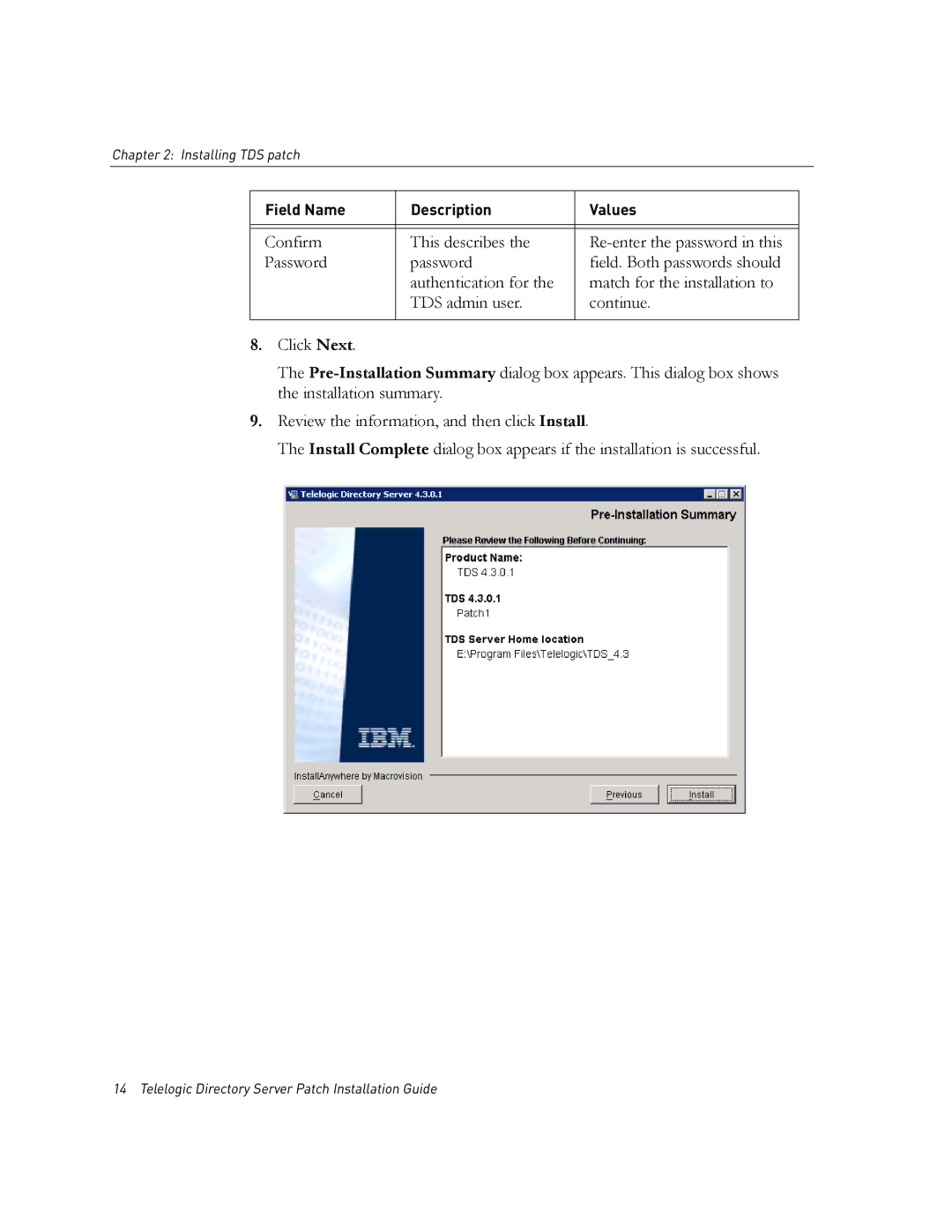 IBM Telelogic Directory Server manual Field Name Description Values 