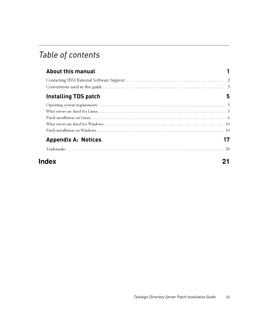 IBM Telelogic Directory Server manual Table of contents 