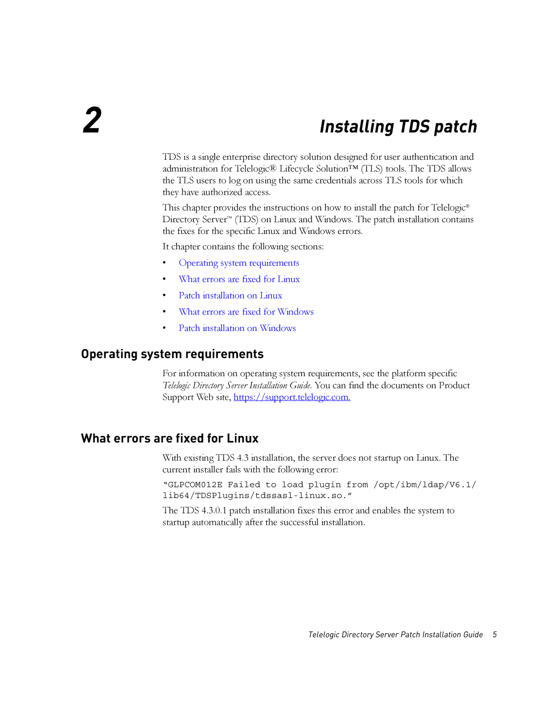 IBM Telelogic Directory Server manual Operating system requirements, What errors are fixed for Linux 