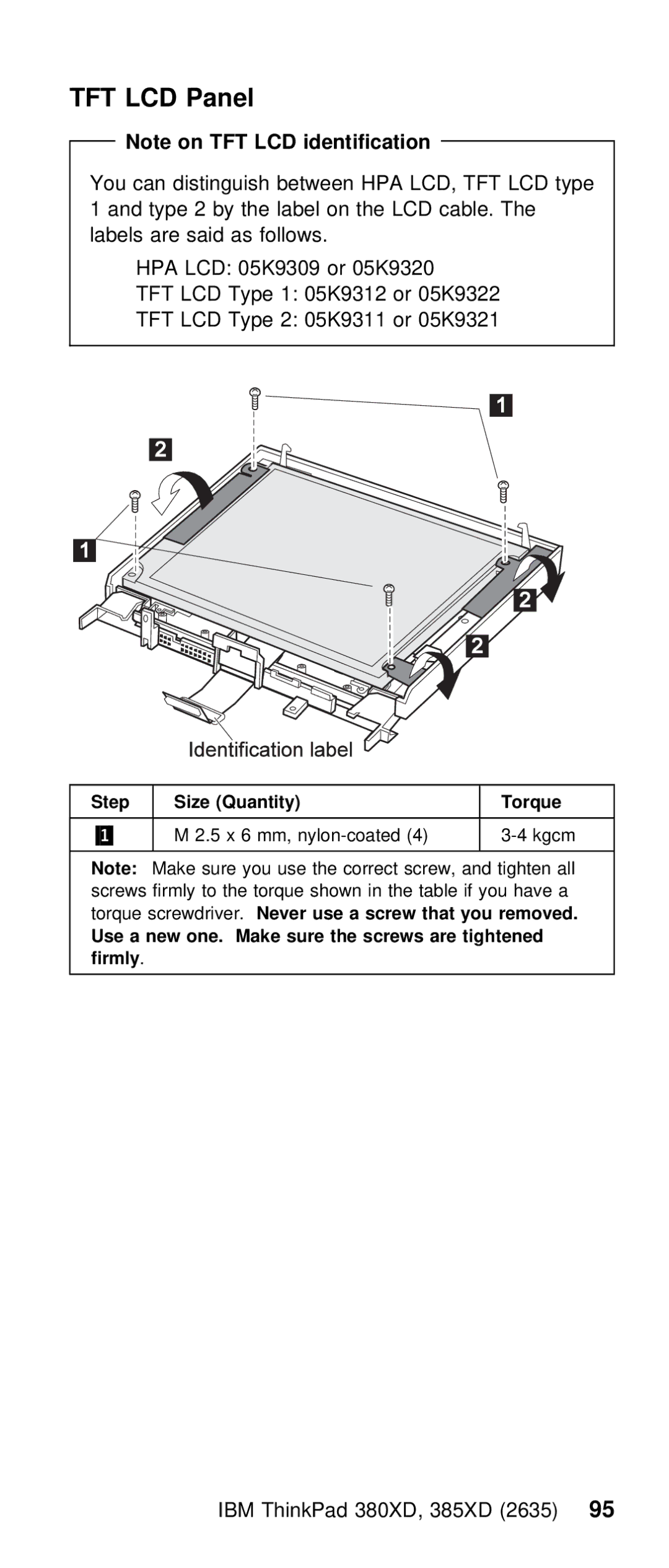 IBM THINKPAD 385XD (2635) manual Tft 