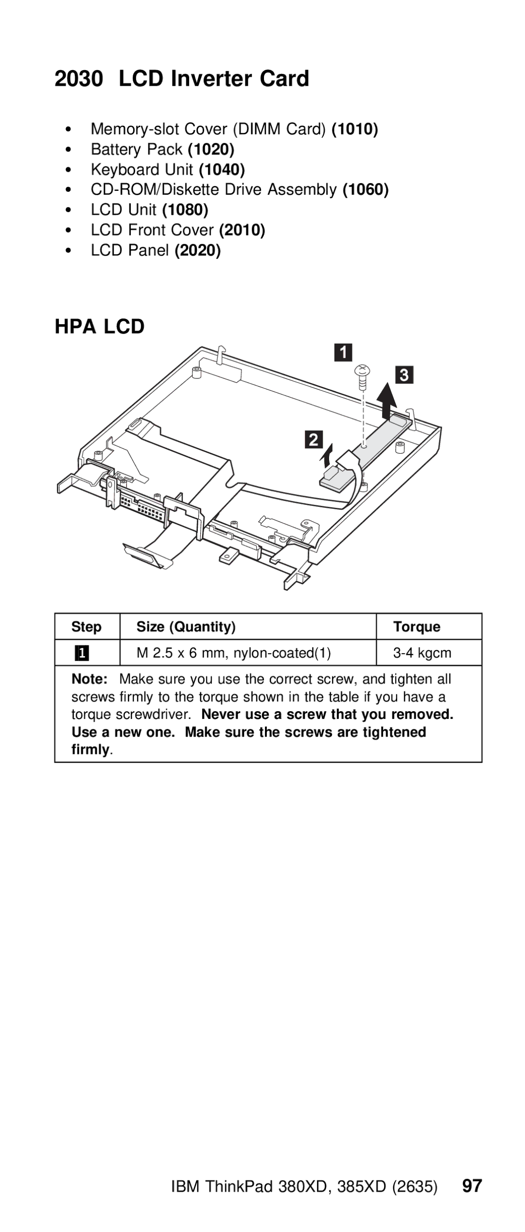 IBM THINKPAD 385XD (2635) manual LCD Inverter Card, Hpa Lcd 