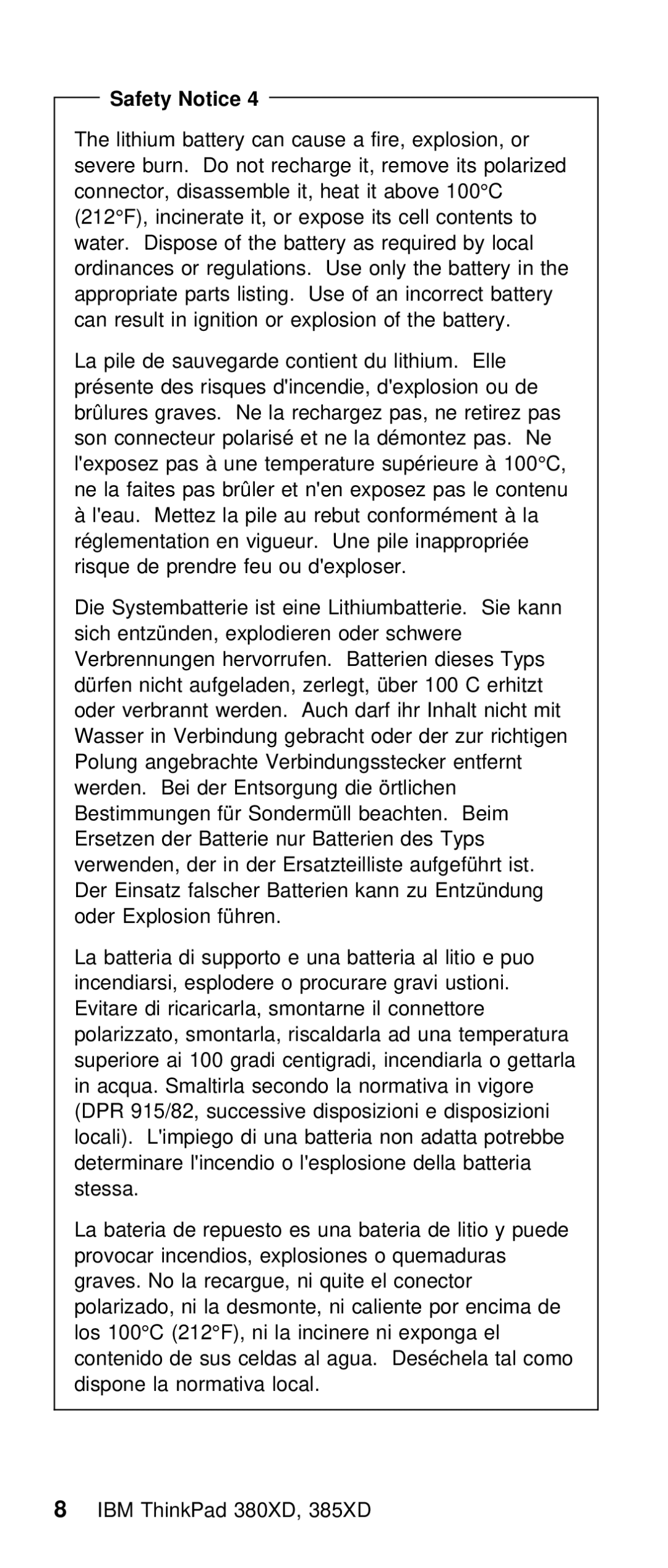 IBM THINKPAD 385XD (2635) manual Safety Notice 