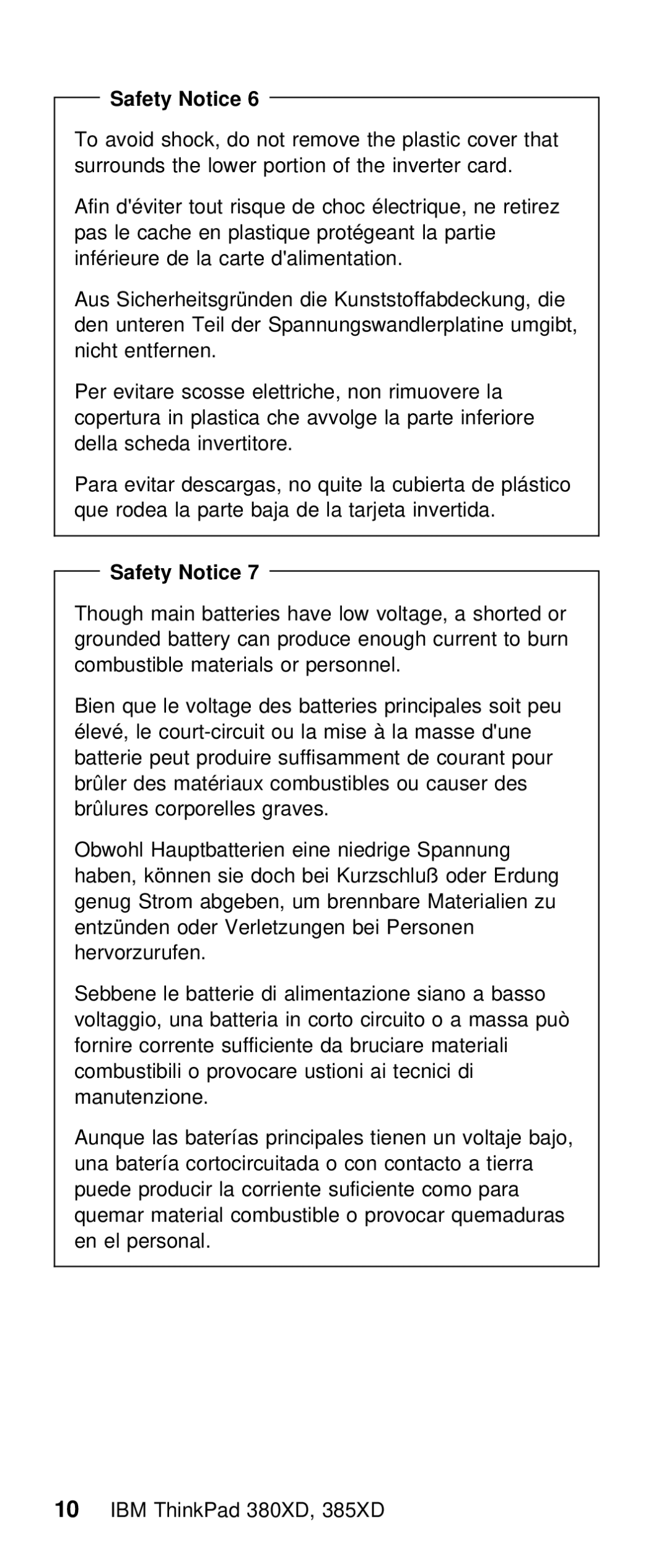 IBM THINKPAD 385XD (2635) manual Safety Notice 