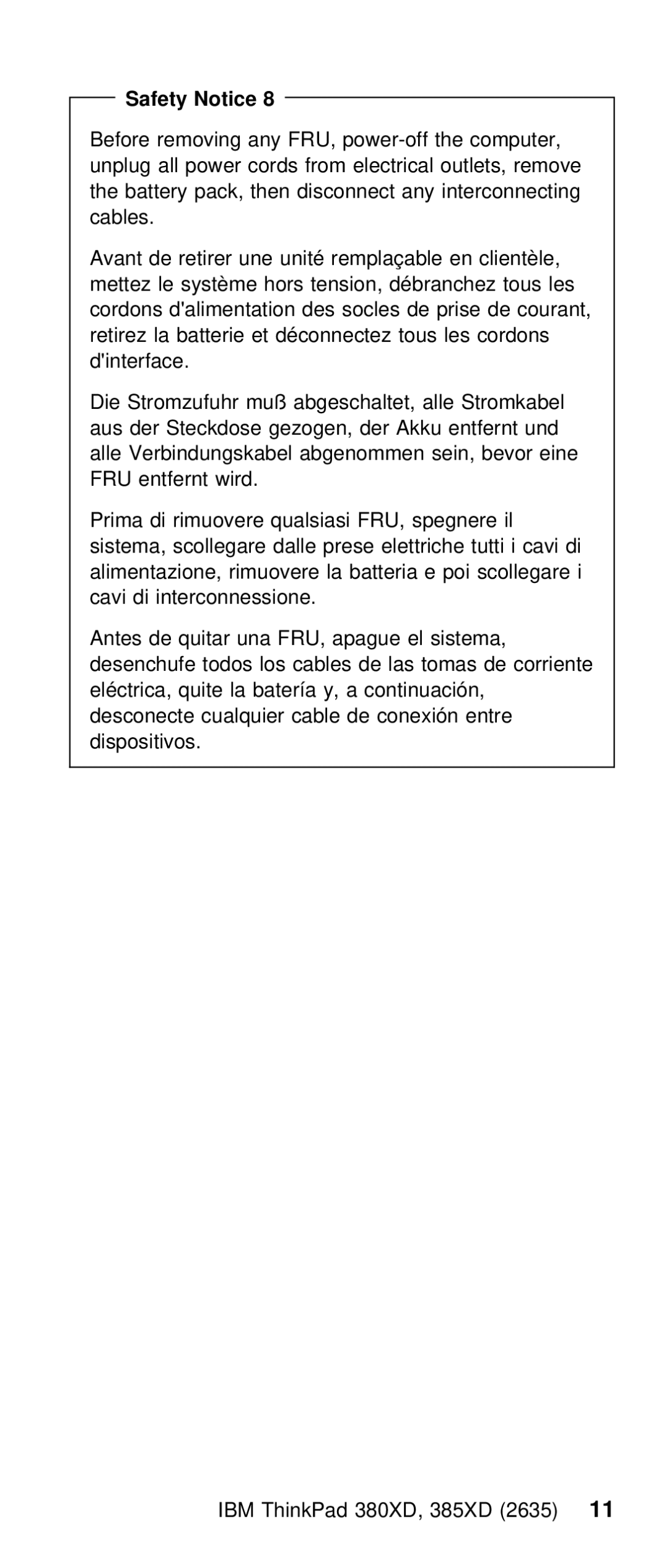 IBM THINKPAD 385XD (2635) manual Safety Notice 