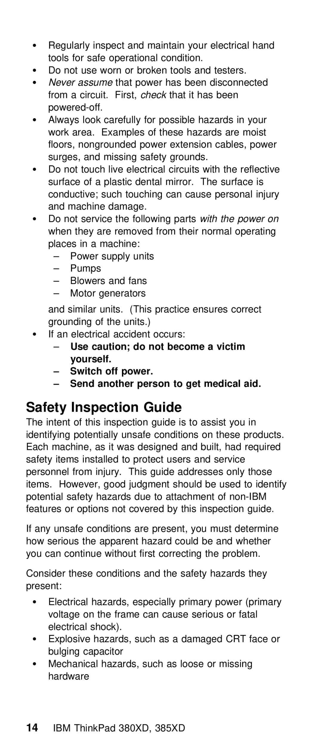 IBM THINKPAD 385XD (2635) manual Safety Inspection Guide 