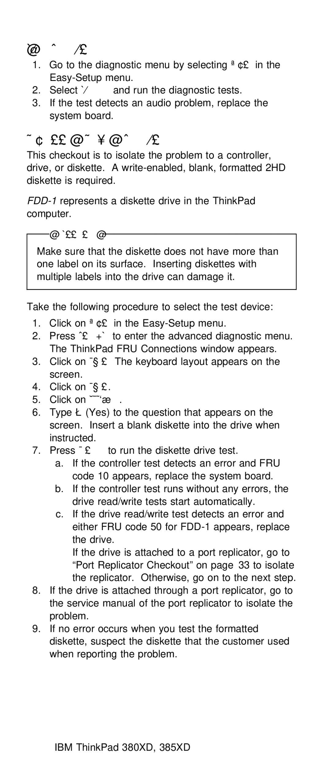 IBM THINKPAD 385XD (2635) manual Audio Checkout, Diskette Drive Checkout 