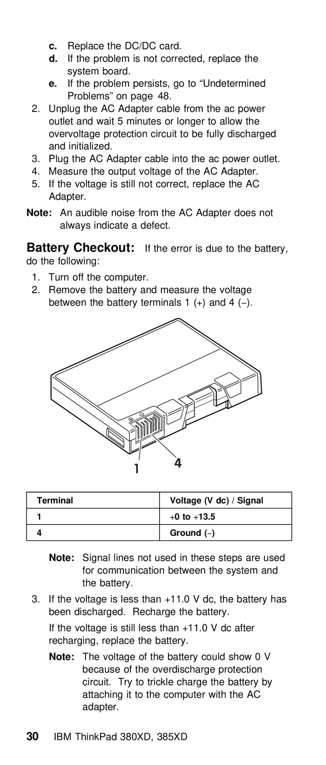 IBM THINKPAD 385XD (2635) manual Battery Checkout, Lines not used in these steps ar 