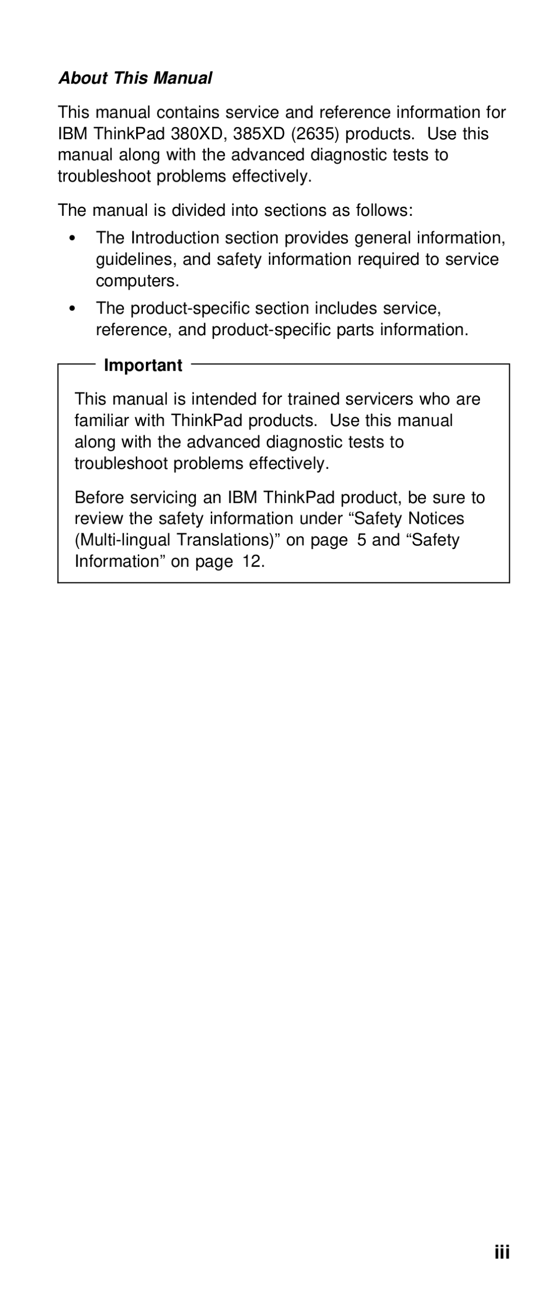 IBM THINKPAD 385XD (2635) manual Iii 