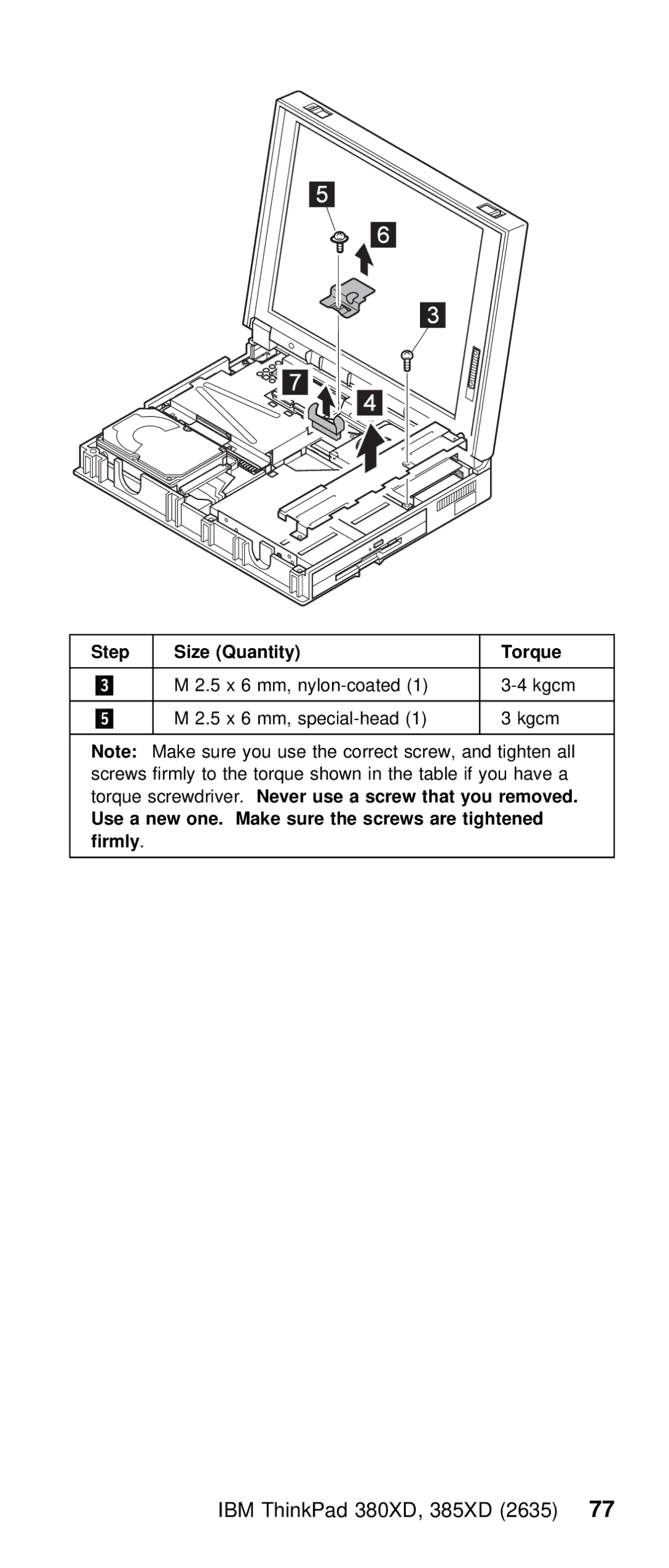 IBM THINKPAD 385XD (2635) manual Nylon-coated Kgcm Mm, special-head 