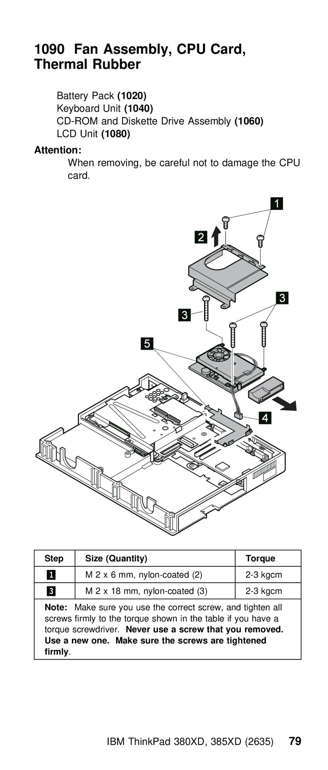 IBM THINKPAD 385XD (2635) manual Fan Assembly, CPU Card Thermal Rubber, That you Removed Use a 