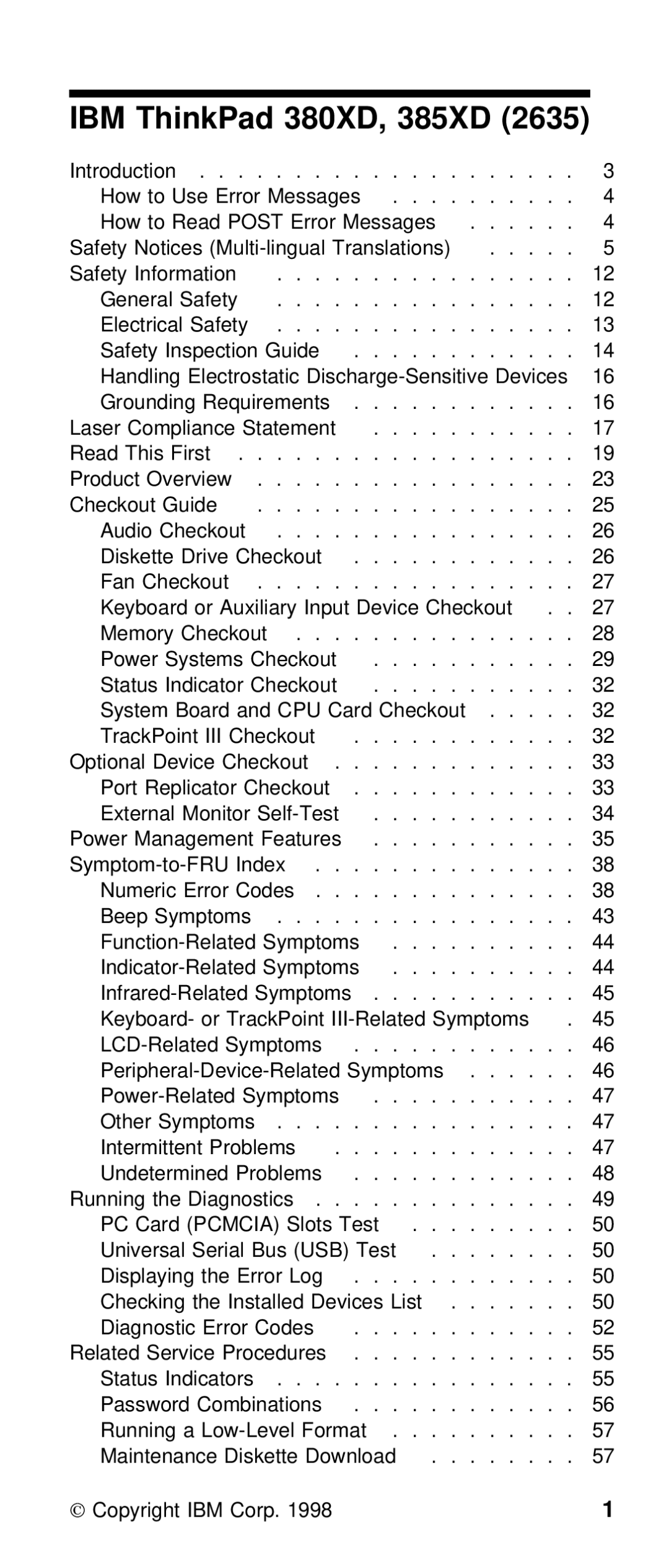 IBM THINKPAD 385XD (2635) manual IBM ThinkPad 380XD, 385XD 