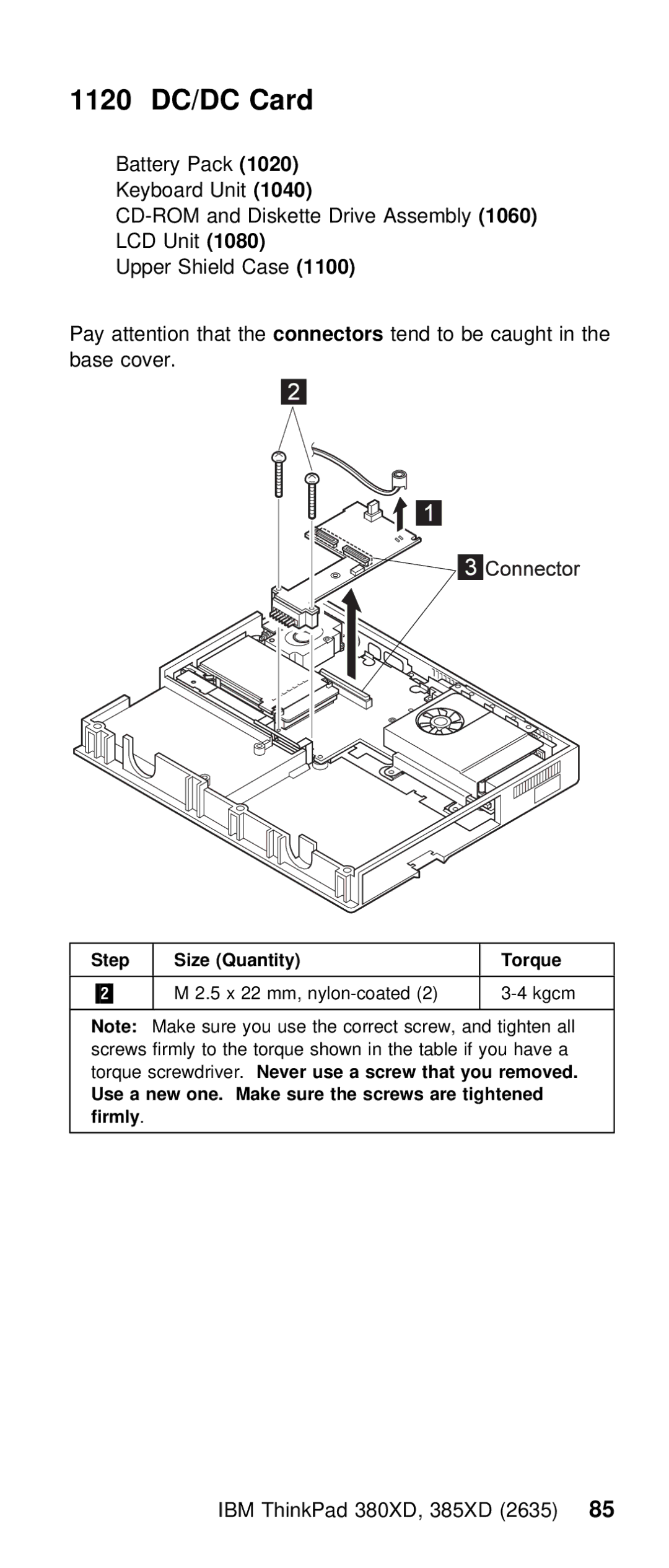 IBM THINKPAD 385XD (2635) manual 1120 DC/DC Card 