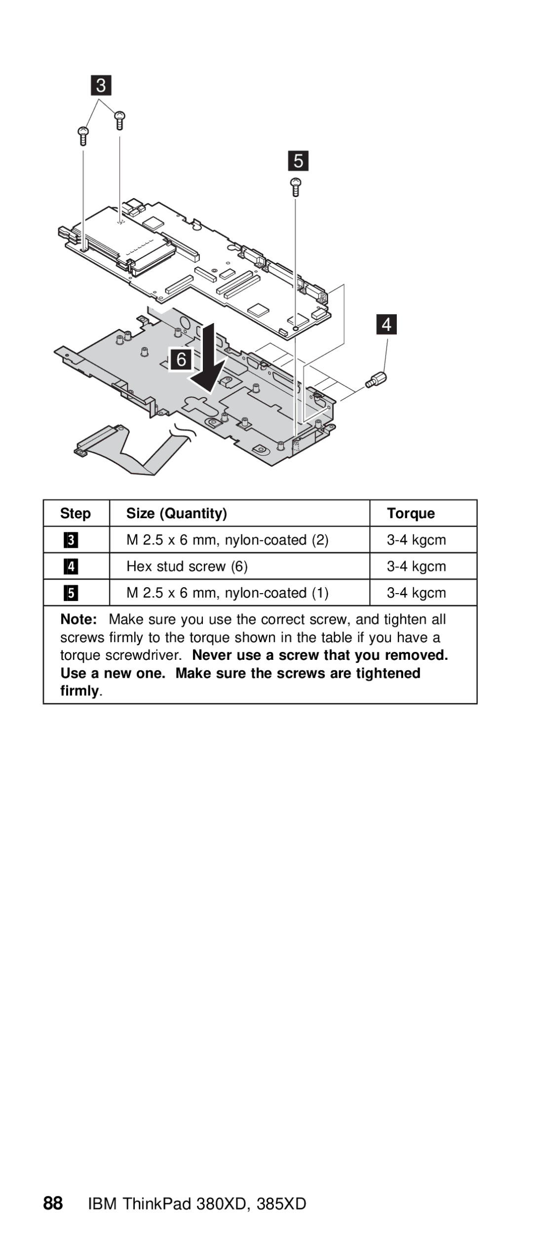 IBM THINKPAD 385XD (2635) manual Nylon-coated 23-4 Kgcm Hex Stud screw 13-4 