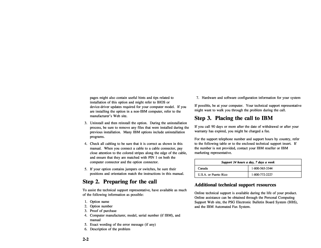 IBM THINKPAD 390 manual call, Step, Additional, support 