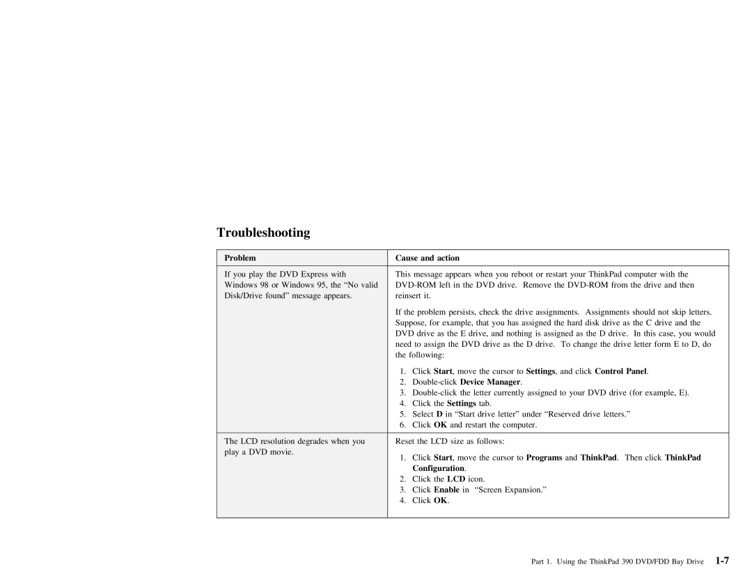 IBM THINKPAD 390 manual Troubleshooting, To Settings 