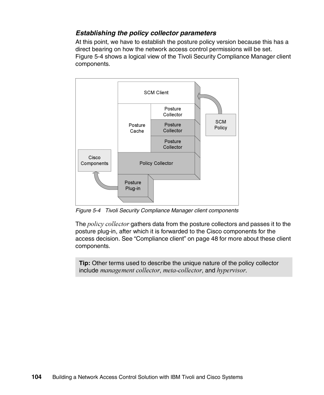 IBM Tivoli and Cisco Establishing the policy collector parameters, Tivoli Security Compliance Manager client components 