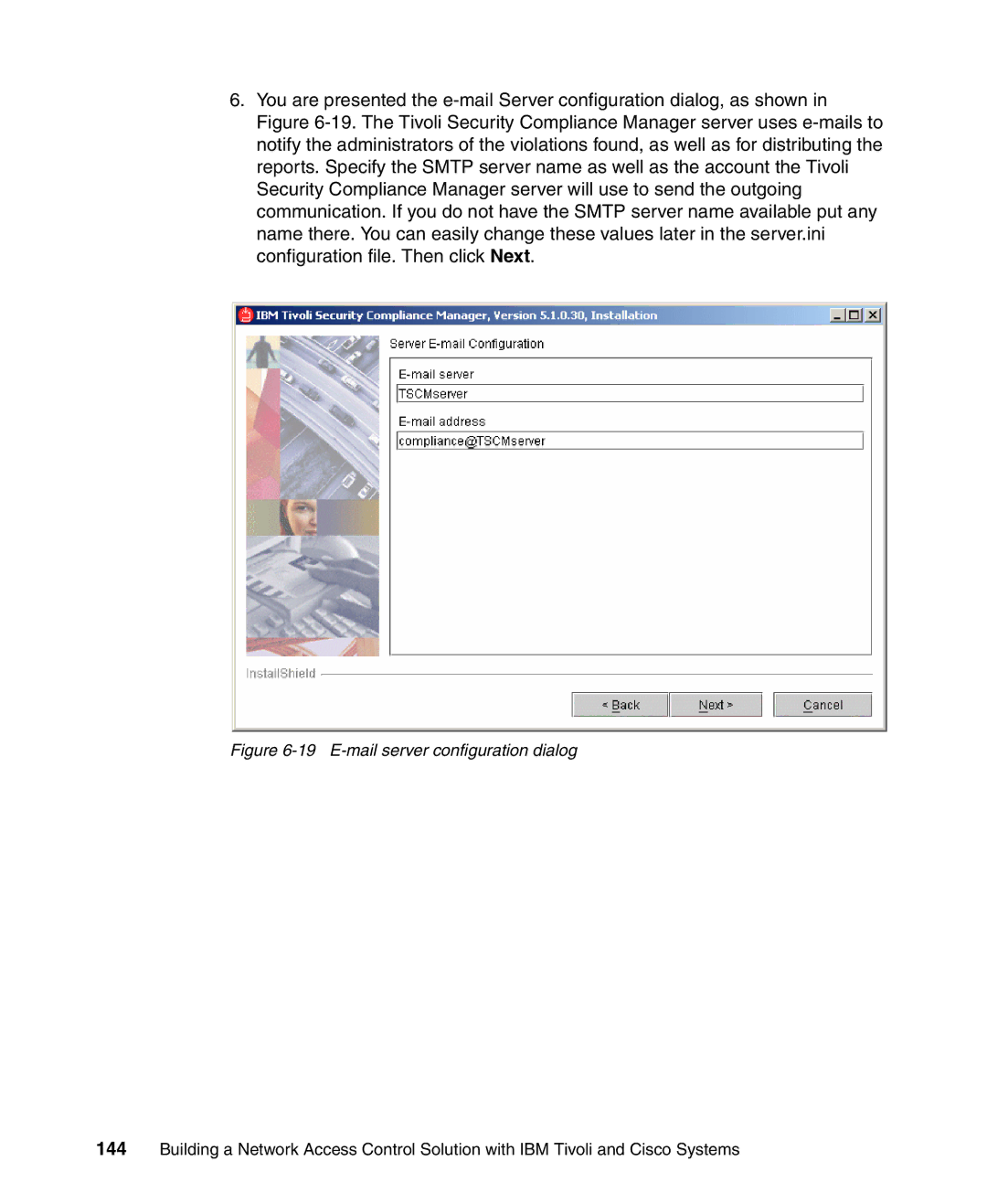 IBM Tivoli and Cisco manual E-mail server configuration dialog 