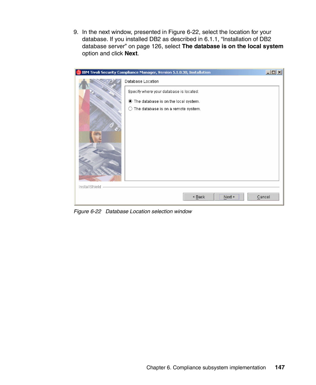 IBM Tivoli and Cisco manual 147, Database Location selection window 