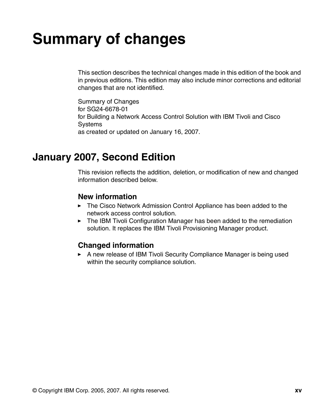 IBM Tivoli and Cisco manual January 2007, Second Edition, New information, Changed information 