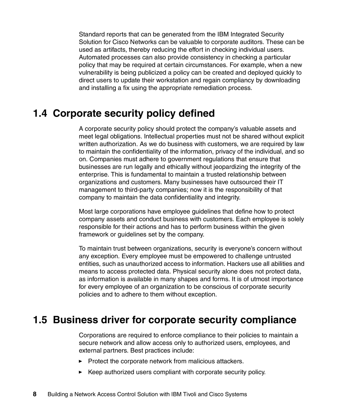 IBM Tivoli and Cisco manual Corporate security policy defined, Business driver for corporate security compliance 