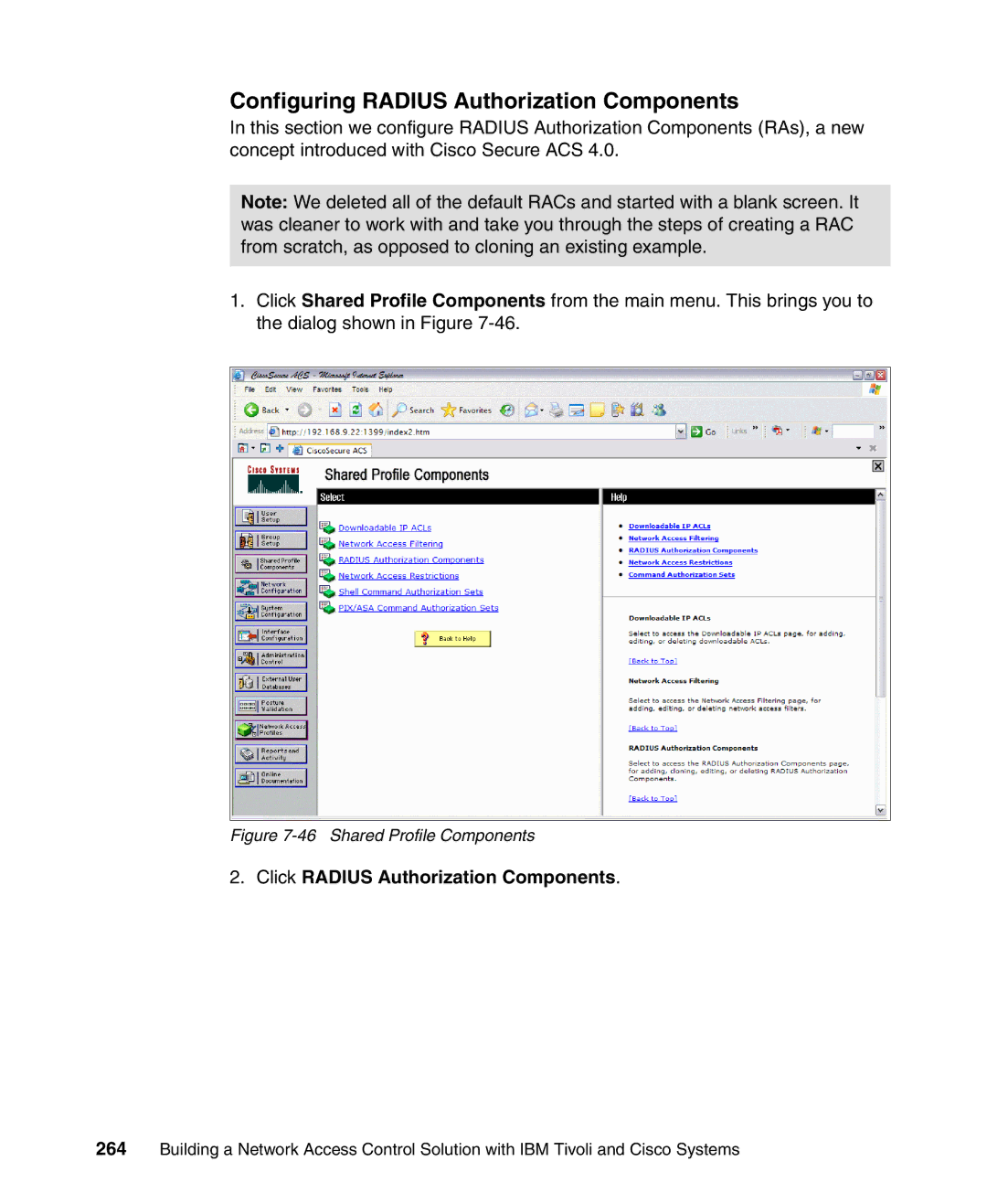 IBM Tivoli and Cisco manual Configuring Radius Authorization Components, Click Radius Authorization Components 