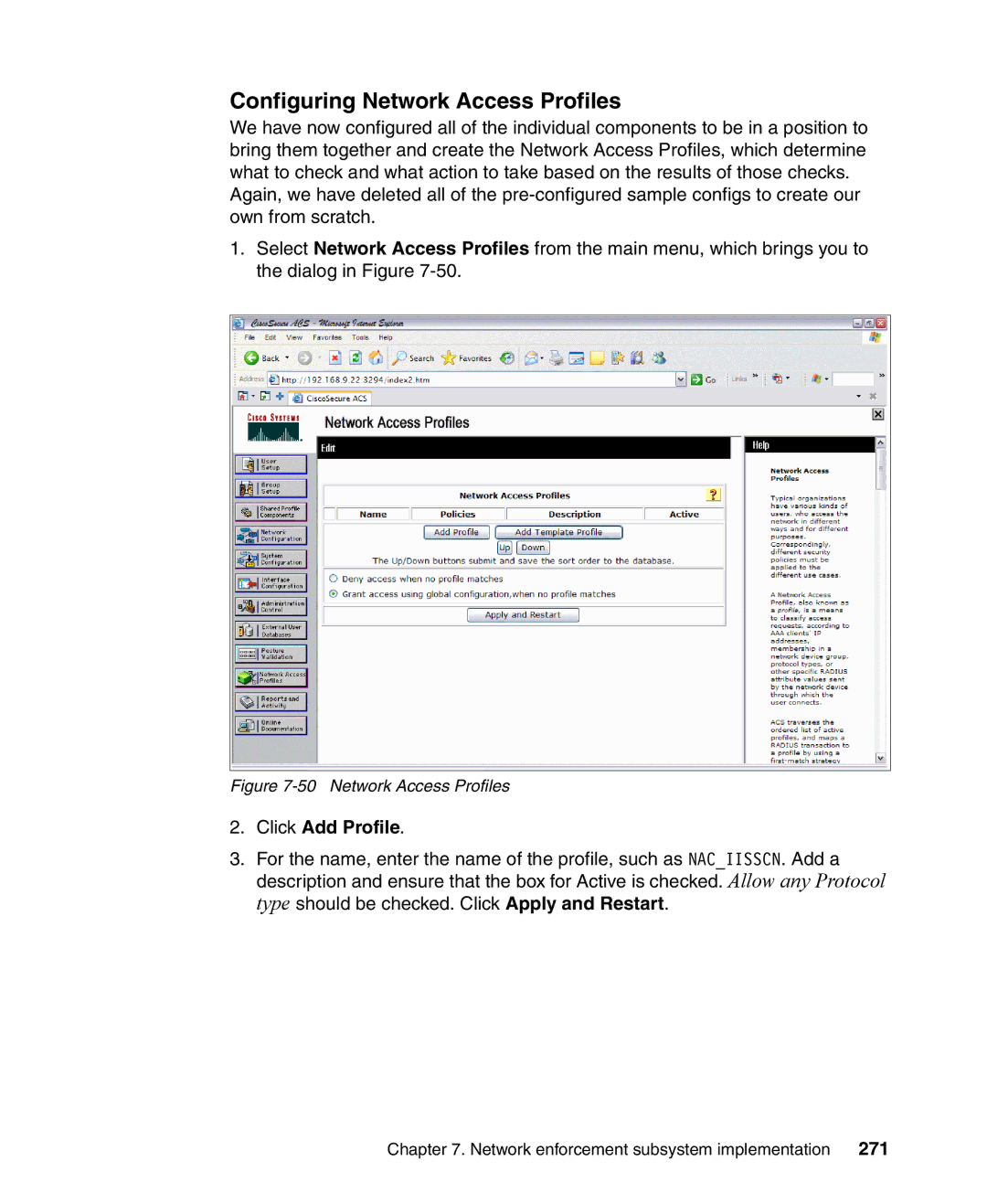 IBM Tivoli and Cisco manual Configuring Network Access Profiles, Click Add Profile, 271 