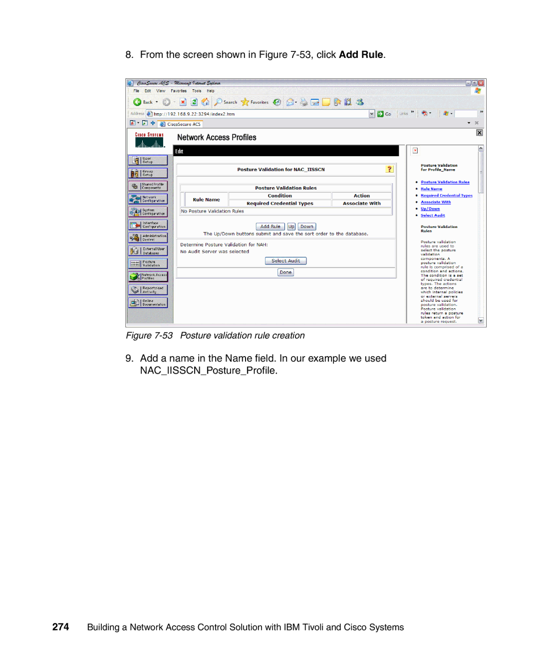 IBM Tivoli and Cisco manual From the screen shown in -53,click Add Rule 