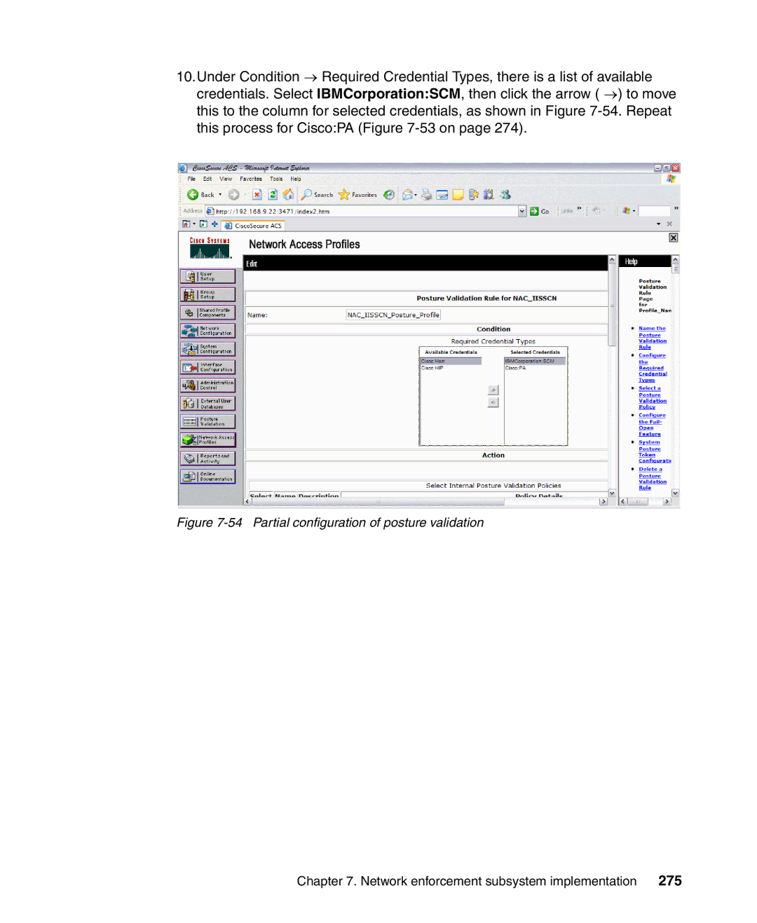 IBM Tivoli and Cisco manual 275, Partial configuration of posture validation 