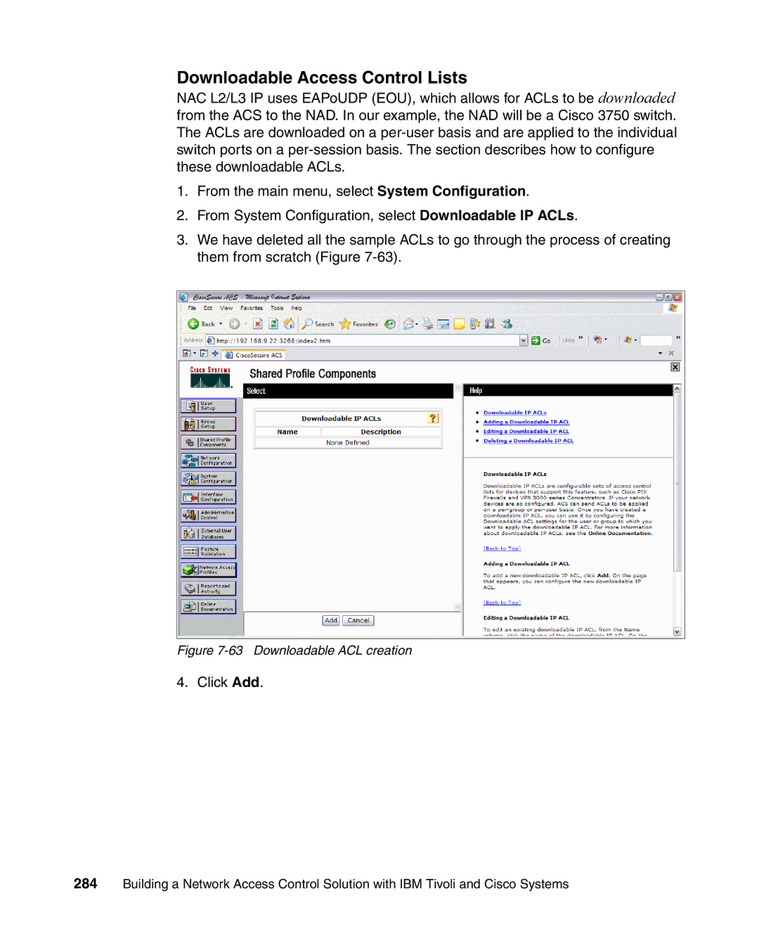 IBM Tivoli and Cisco manual Downloadable Access Control Lists, Downloadable ACL creation 